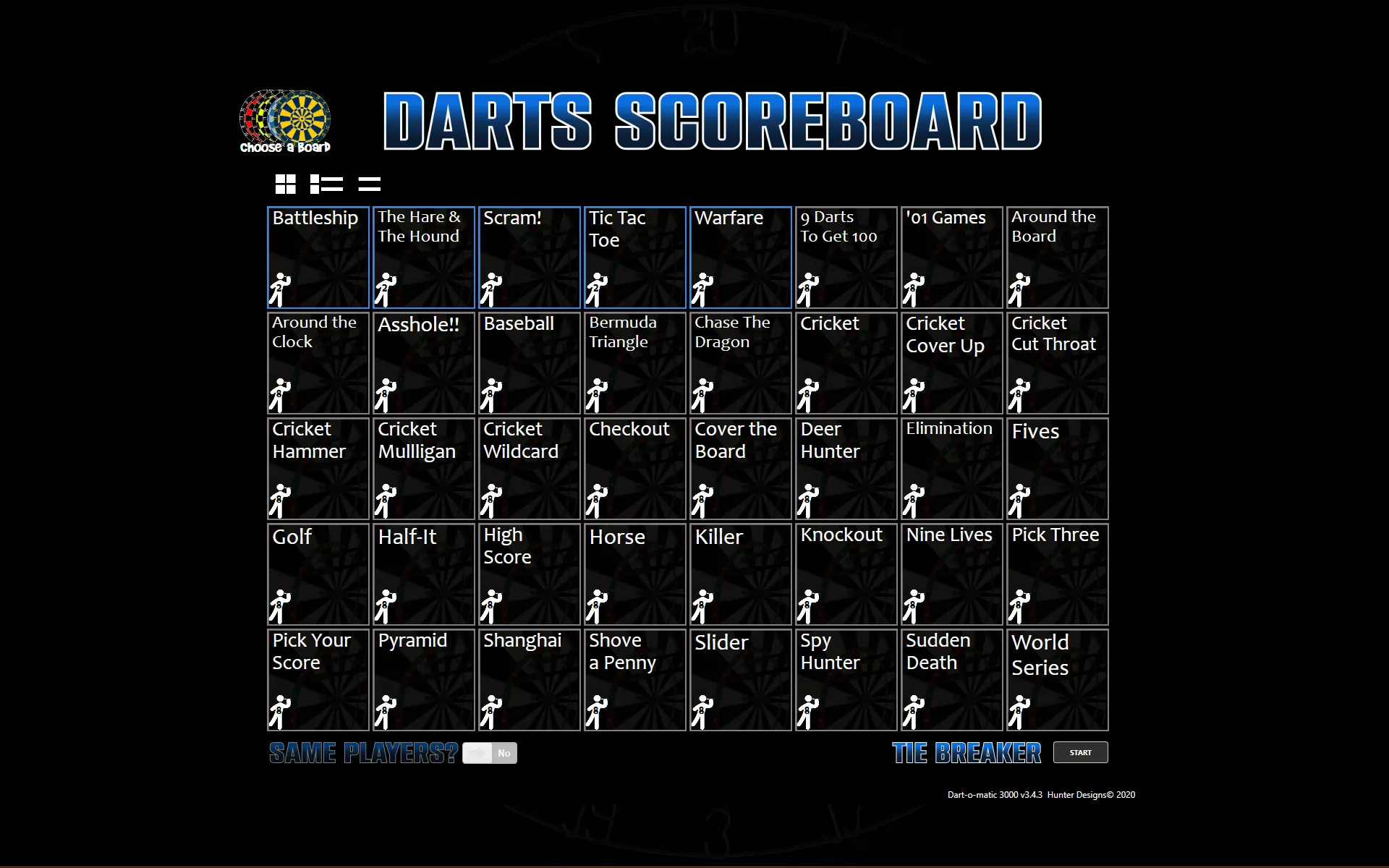 The completed Windows WPF version of the darts application