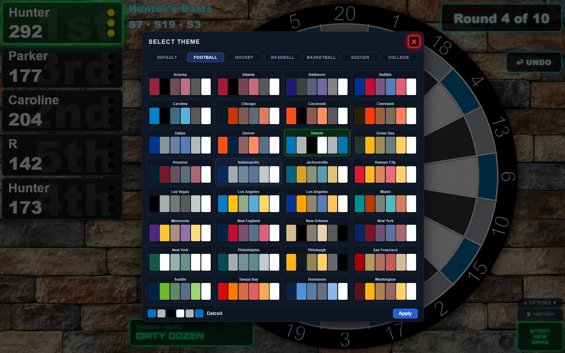 Foxhole Darts dartboard and theme customization screen